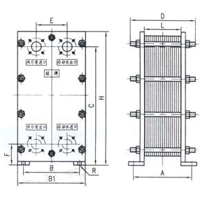 BR板式換熱器(板式冷卻器)外形尺寸圖